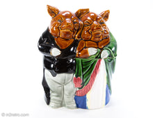 Load image into Gallery viewer, VINTAGE CERAMIC HAPPY PIG COUPLE COOKIE JAR FROM JAPAN WITH MAKERS MARK

