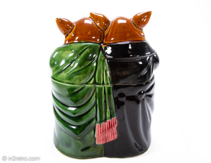 VINTAGE CERAMIC HAPPY PIG COUPLE COOKIE JAR FROM JAPAN WITH MAKERS MARK
