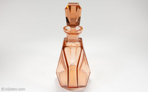 LARGE CZECH ART DECO PINK GLASS FACETED PERFUME BOTTLE WITH STOPPER