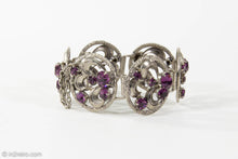 Load image into Gallery viewer, VINTAGE SILVER TONE BRACELET WITH AMETHYST RHINESTONES - 1950s
