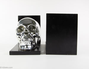 BRIGHT SHINY CHROME SKULL BOOKENDS PERFECT FOR HALLOWEEN!