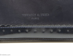 VINTAGE TIFFANY & FRED DARK BLUE LEATHER AND PATENT ACCENTS HANDBAG - MADE IN FRANCE