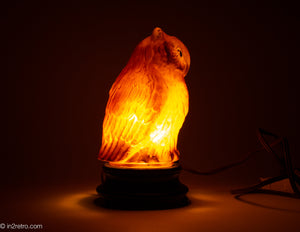 EXTREMELY RARE CONSOLIDATED/PHOENIX/TIFFIN/U.S. GLASS FIGURAL GLASS OWL LAMP WITH ORIGINAL BLACK GLASS BASE