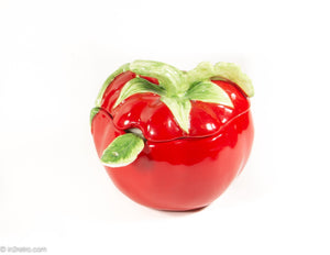 CERAMIC TOMATO SHAPED SERVING BOWL WITH LID AND SPOON