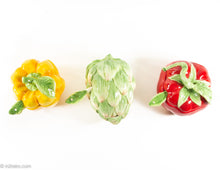 Load image into Gallery viewer, SET OF 3 CERAMIC VEGETABLE SHAPED SERVING BOWLS ARTICHOKE PEPPER TOMATO
