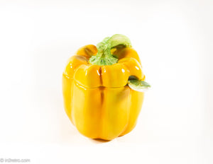 CERAMIC YELLOW PEPPER SHAPED SERVING BOWL WITH LID AND SPOON