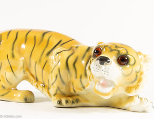 RARE VINTAGE PORCELAIN APEL CROUCHING TIGER STATUE FIGURINE MADE IN WEST GERMANY