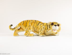RARE VINTAGE PORCELAIN APEL CROUCHING TIGER STATUE FIGURINE MADE IN WEST GERMANY