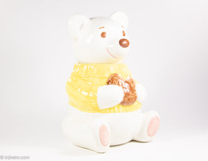 VINTAGE "METLOX" POPPYTRAIL SMILING WHITE TEDDY BEAR COOKIE JAR