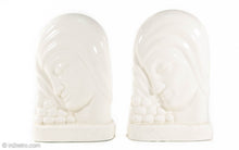 Load image into Gallery viewer, KENT ART WARE WHITE CERAMIC ART DECO FEMALE PROFILE WEIGHTED BOOKENDS JAPAN

