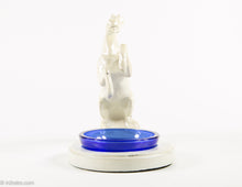 Load image into Gallery viewer, VINTAGE ART DECO (NUART?) METAL REARING HORSE ASHTRAY WITH COBALT BLUE GLASS INSERT
