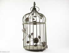 Load image into Gallery viewer, VINTAGE HANGING METAL BIRD CAGE WITH BIRD ON TOP
