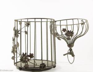 VINTAGE HANGING METAL BIRD CAGE WITH BIRD ON TOP – in2retro