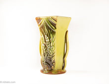 Load image into Gallery viewer, VINTAGE YELLOW DOUBLE HANDLED MCCOY VASE WITH WHEAT PATTERN
